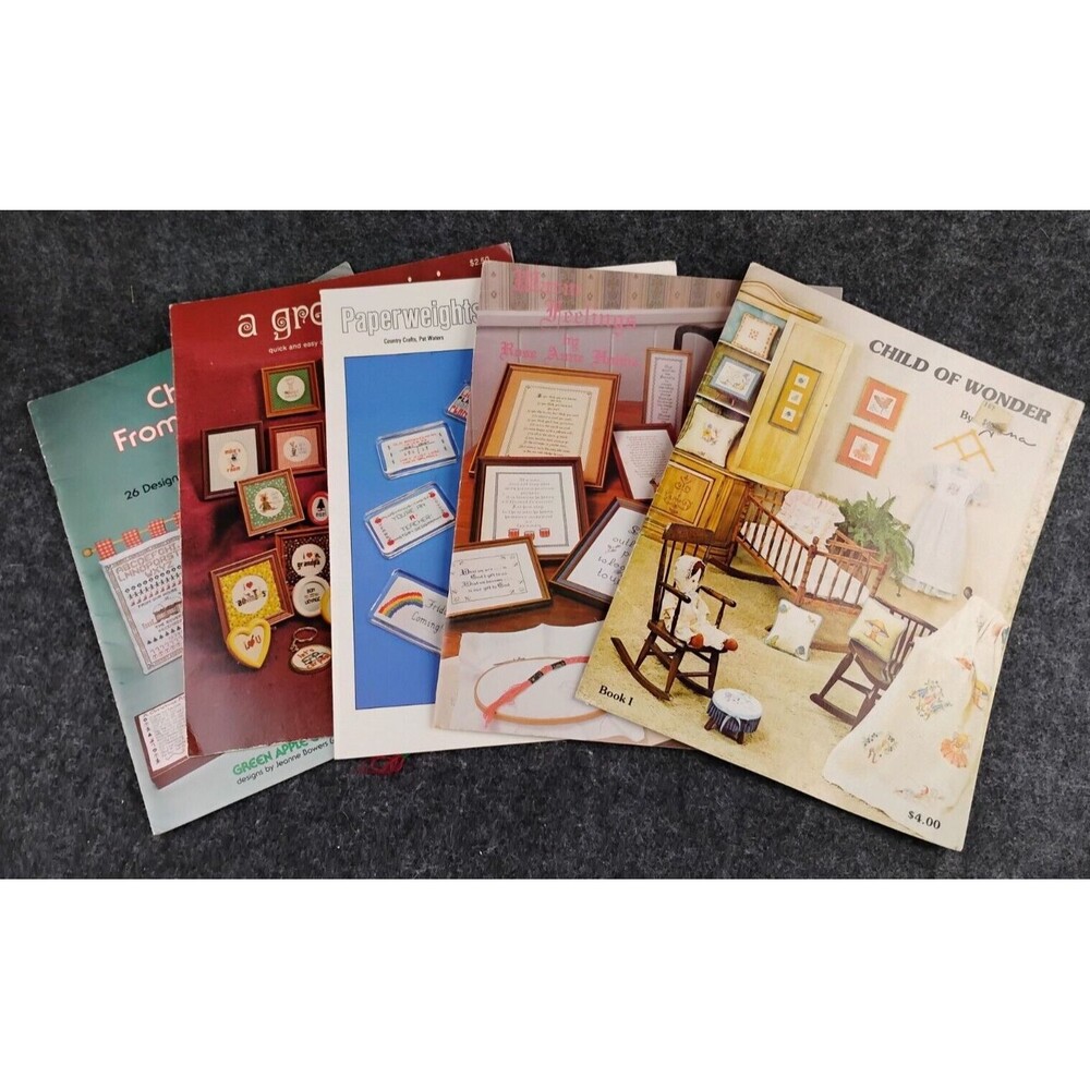 Vintage Cross Stitch Pattern Booklets Lot of 5 Holidays Samplers Religous Baby